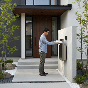 送られてきたパンフレットを見ようとする親戚